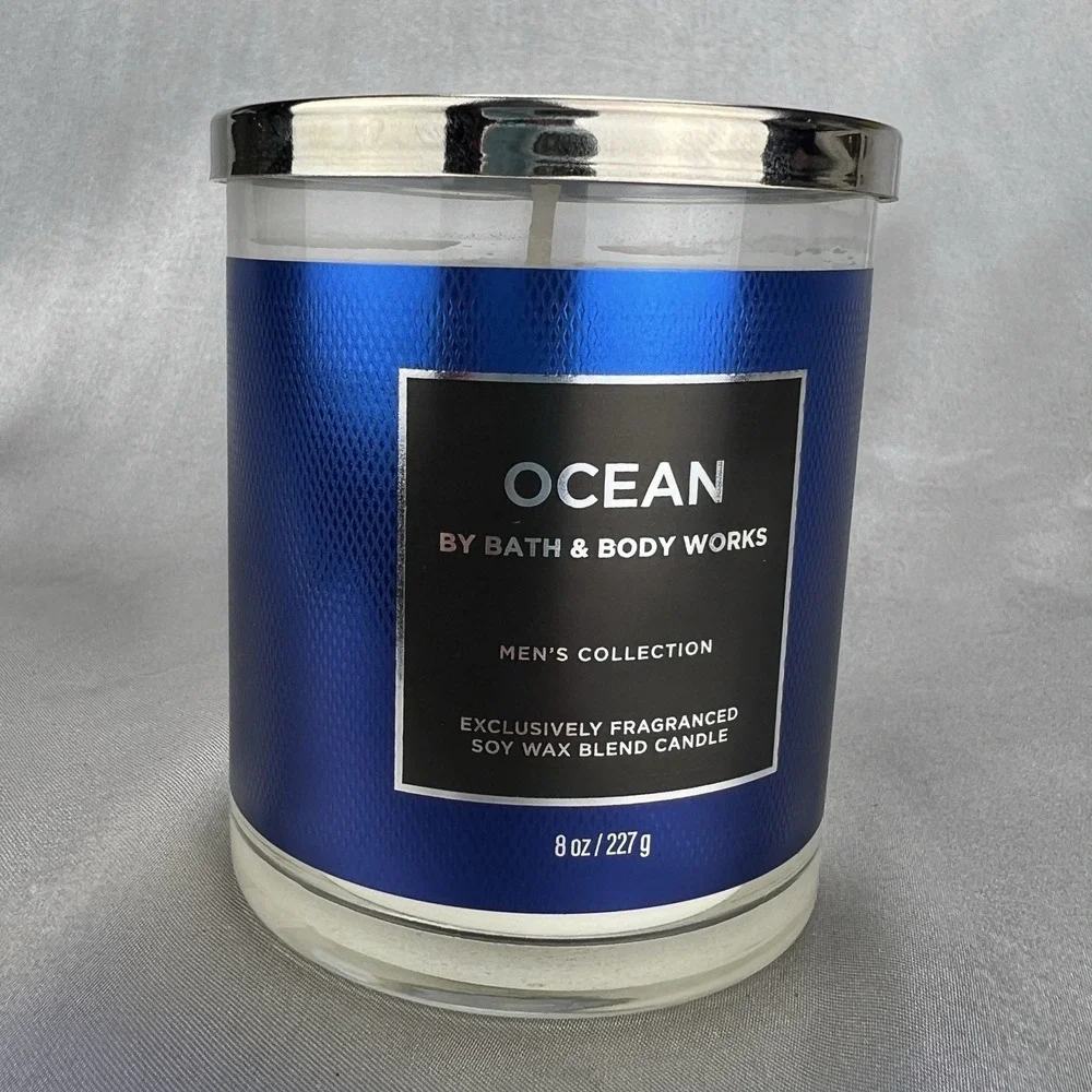 Bath & Body Works Men's Ocean 3pc Gift Set Bundle Candle + Body Wash + Face‎ New